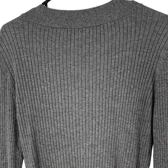 Womens Worthington Gray Cardigan Sweater Rib Large 3945 Pockets Washable - Picture 4 of 5
